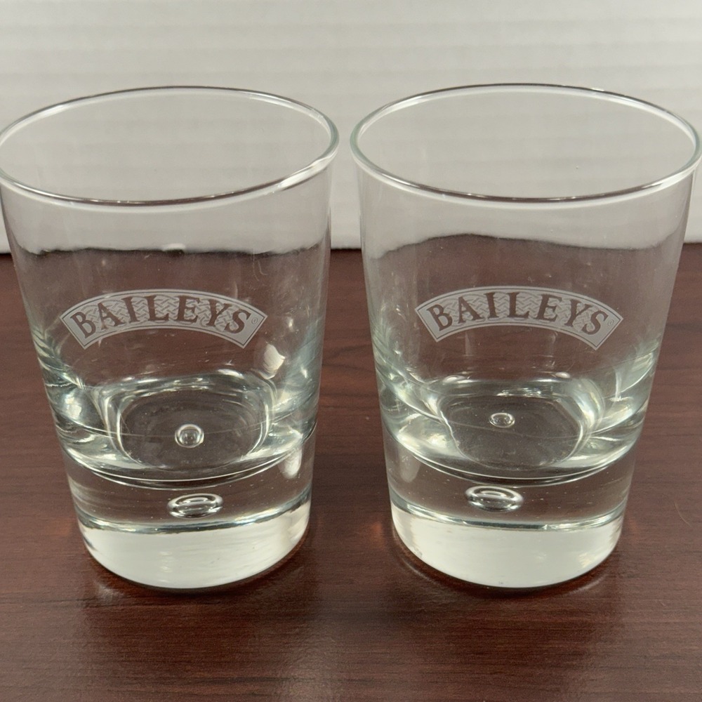 Set Of 2 Baileys Irish Cream Old Fashioned Lowball Rocks Glasses Bubble Bottom